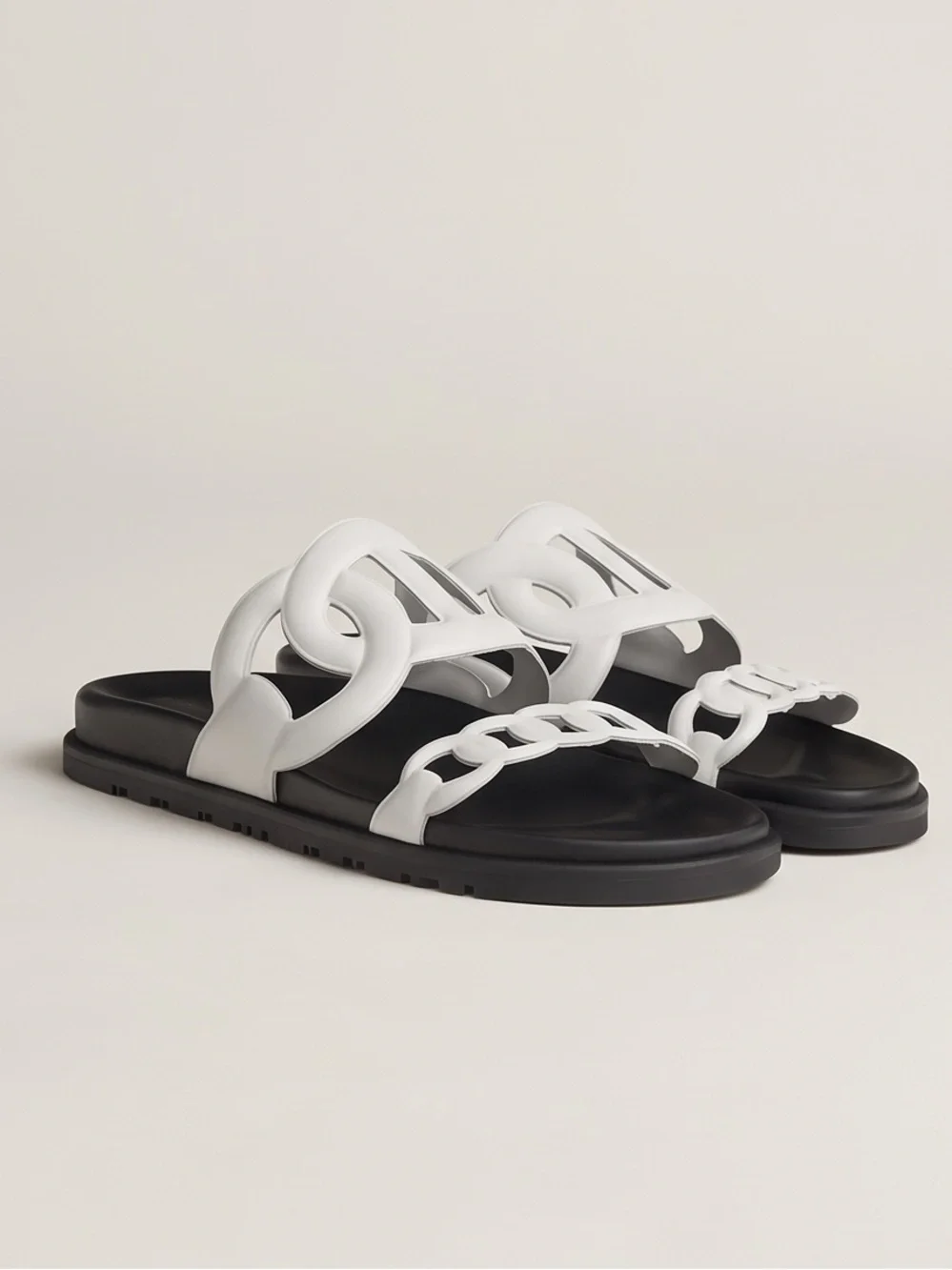 Authentic Hermes Extra Sandals Women’s Black & White Chain Slide Sandals - Picture 4 of 6